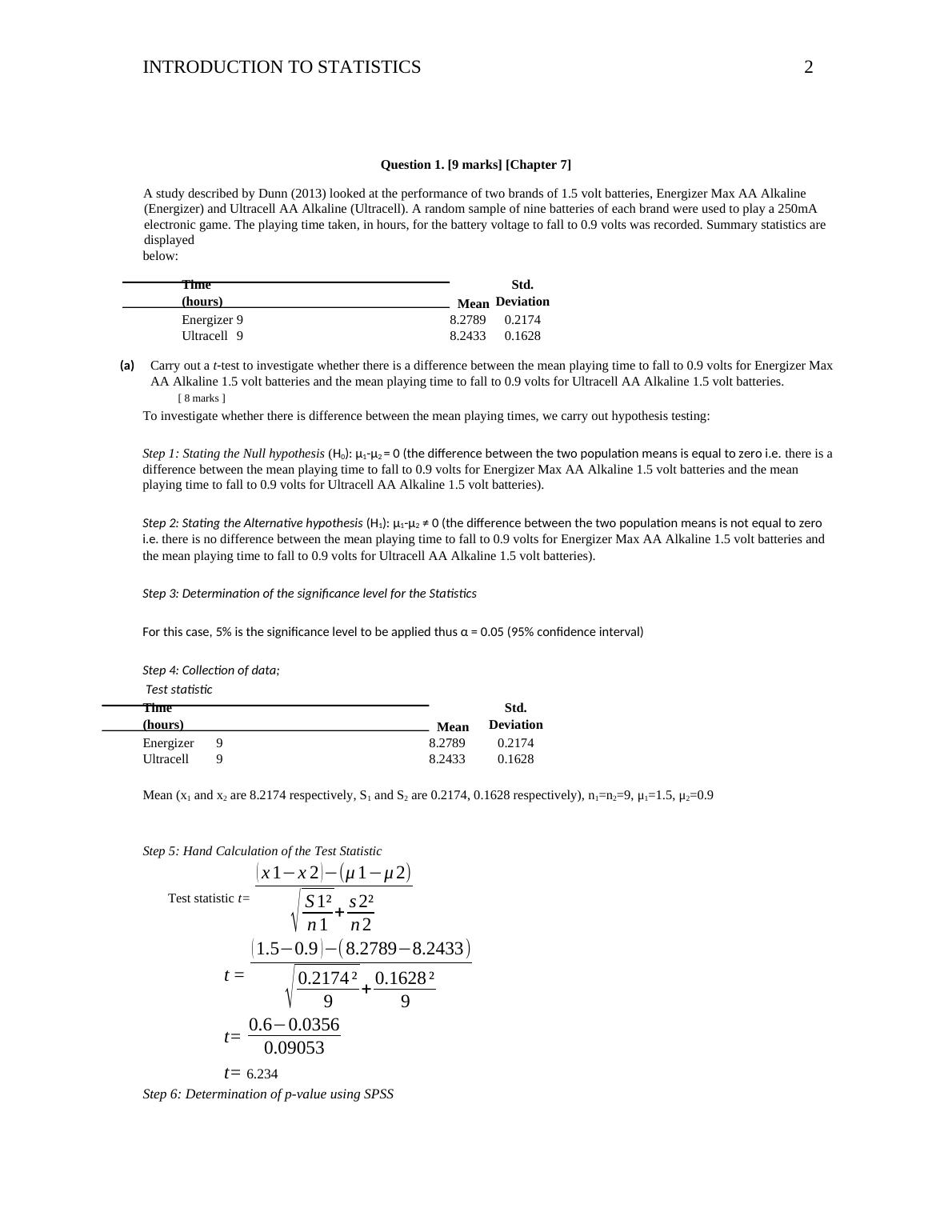 introduction of statistics assignment