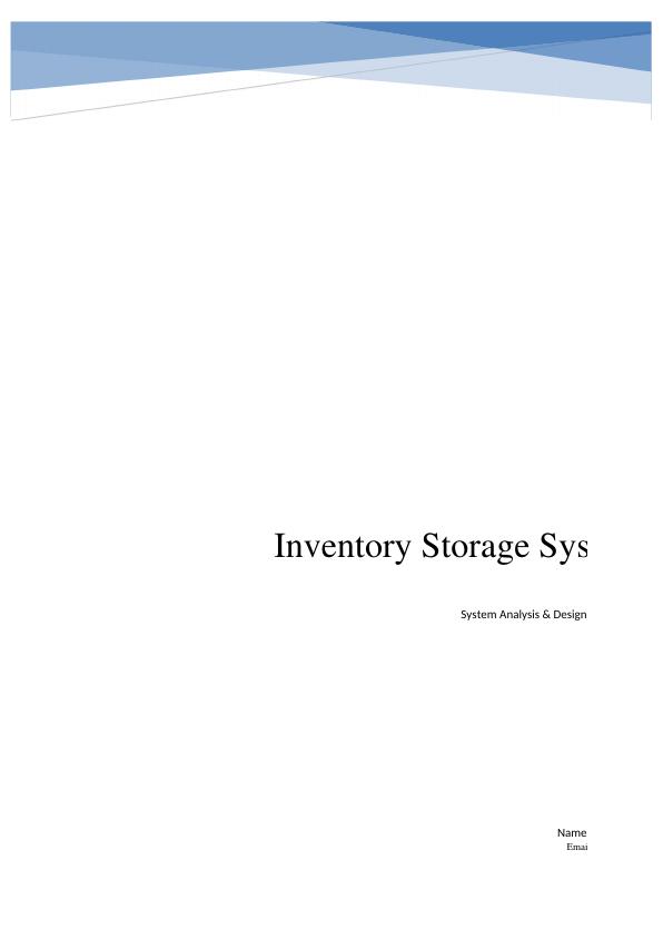 Inventory Storage System: System Analysis & Design_1