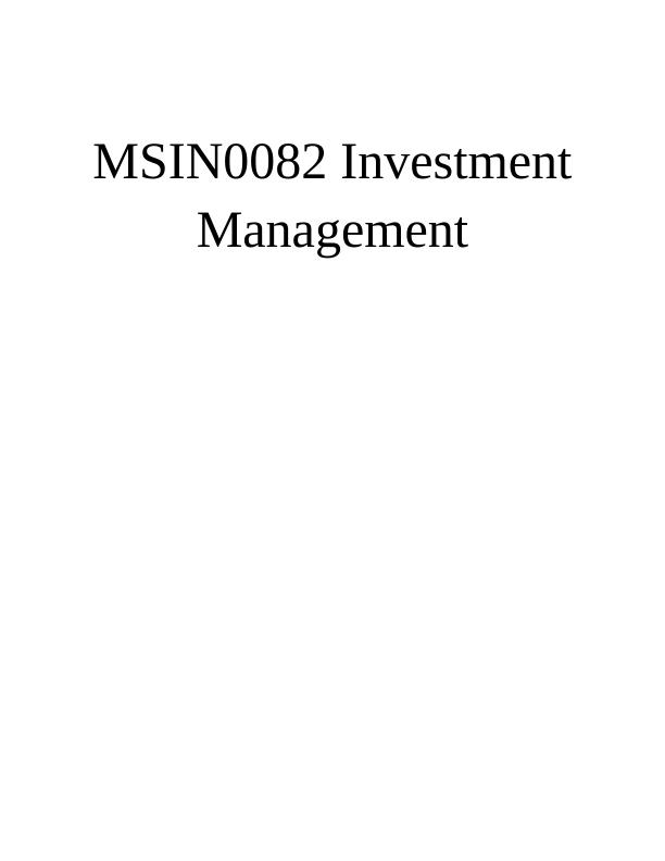 Investment Management Portfolio Analysis and Performance Desklib