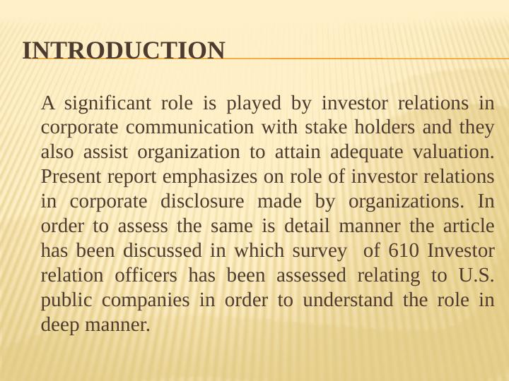 Role of Investor Relations Officers in Corporate Disclosure | Desklib