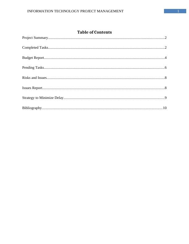 Information Technology Project Management: Project Status Report_2
