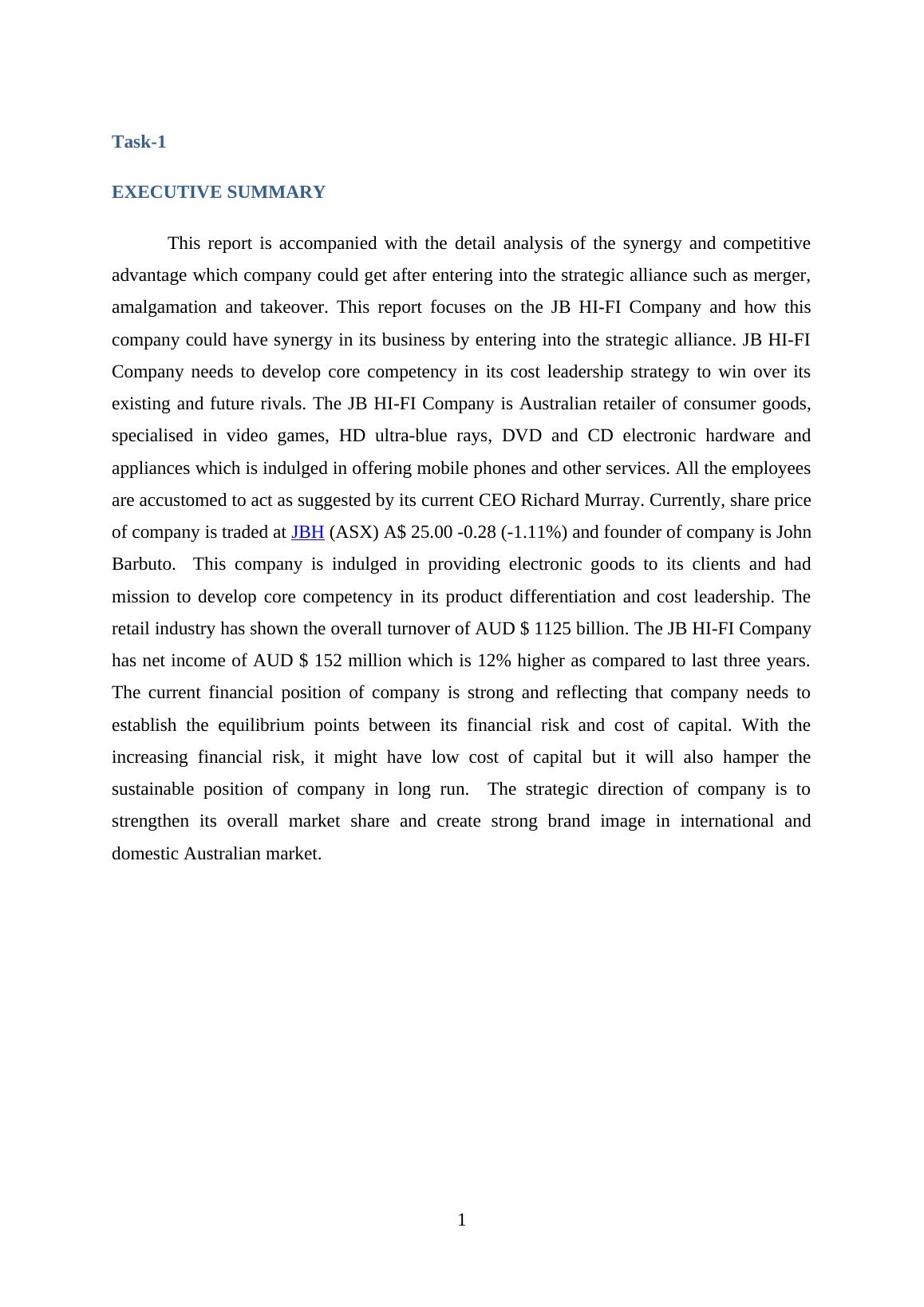 JB HI Fi Company Amalgamation and Merger for Business Finance