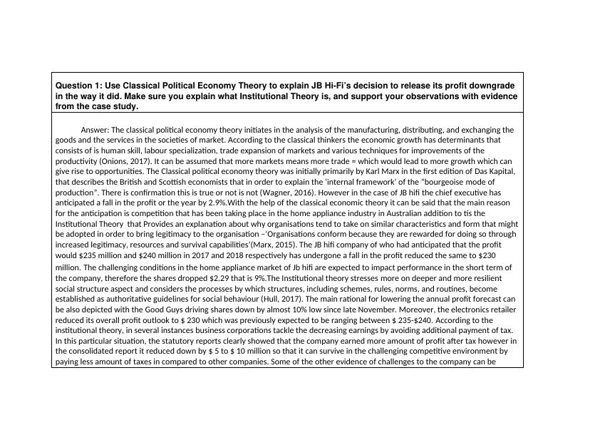 JB HiFi's Profit Downgrade Political Economy and Managerial Stakeholder Theories