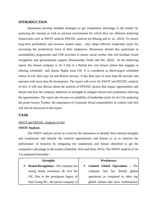 SWOT and PESTEL Analysis of Jet2 Importance of CSR and Leadership Styles