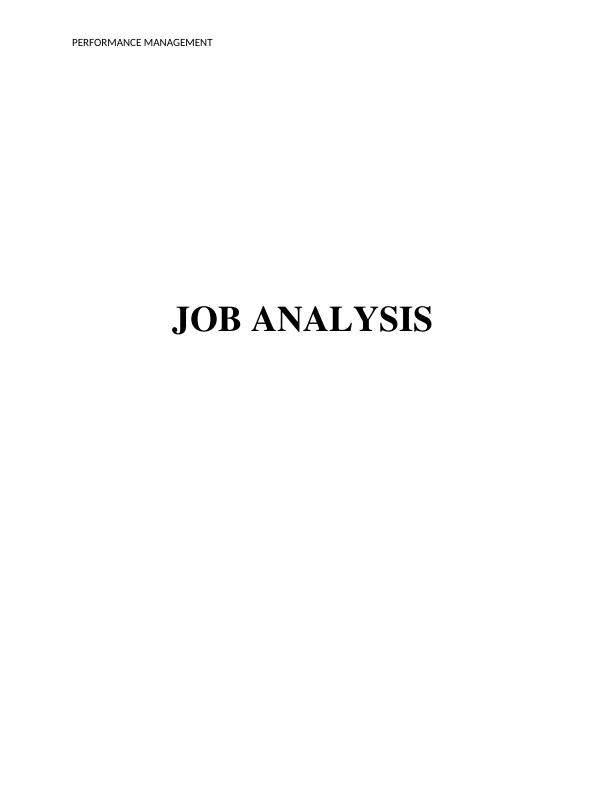 Importance Of Job Analysis In Performance Management