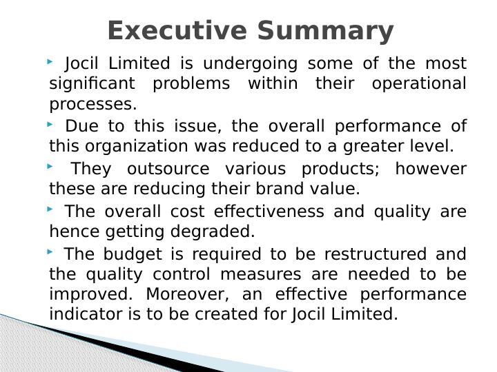 Management and Operational Issues Faced by Jocil Limited - Desklib