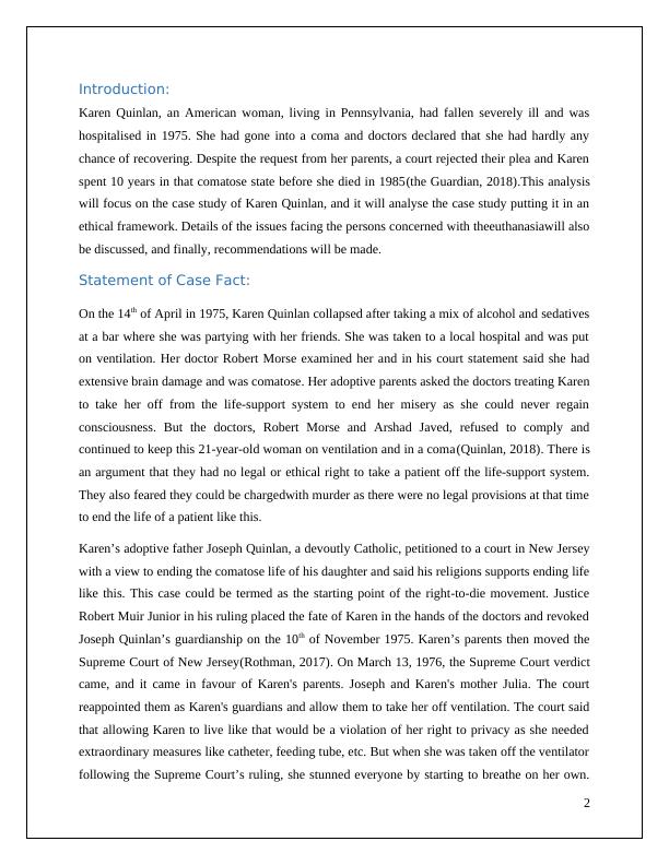 Karen Quinlan Case Study Ethical Analysis Recommendations