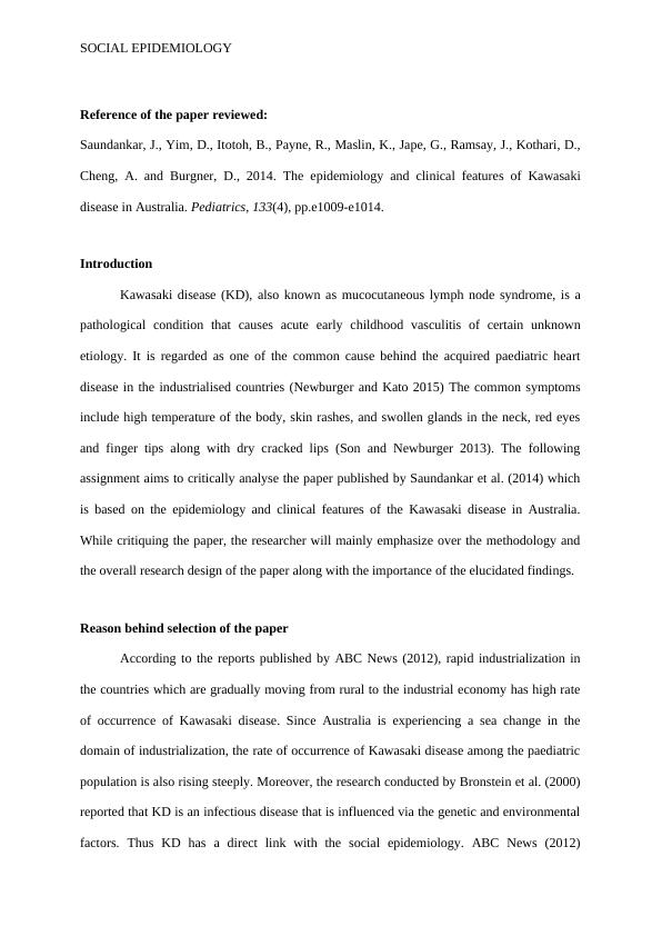 Epidemiology And Clinical Features Of Kawasaki Disease In Australia