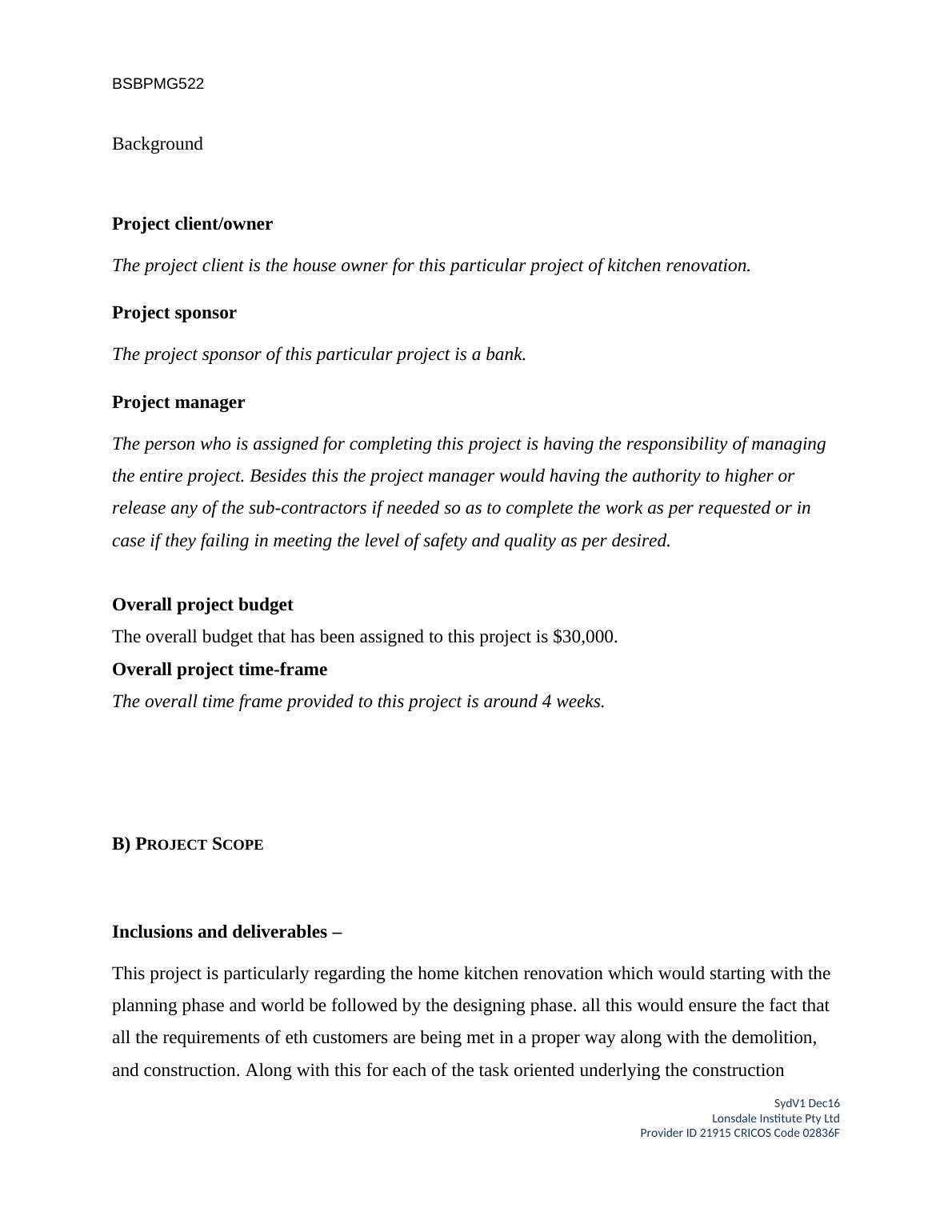 Kitchen Renovation Project Terms of Reference Desklib