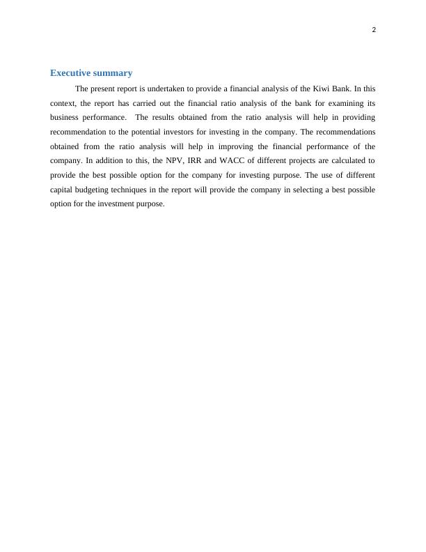 Financial Analysis of Kiwi Bank: Ratio Analysis and Project Evaluation_2