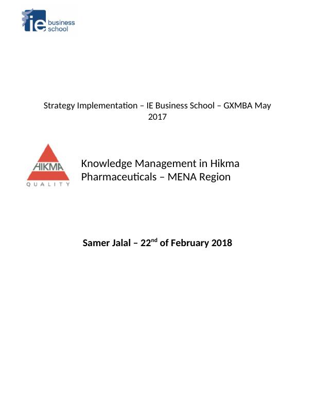 Knowledge Management Strategy for Hikma Pharmaceuticals in MENA Region_1