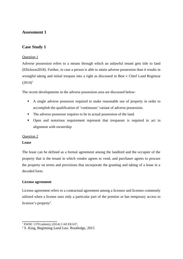 Land Law Adverse Possession, Lease, Trust of Land, Forfeiture Clause