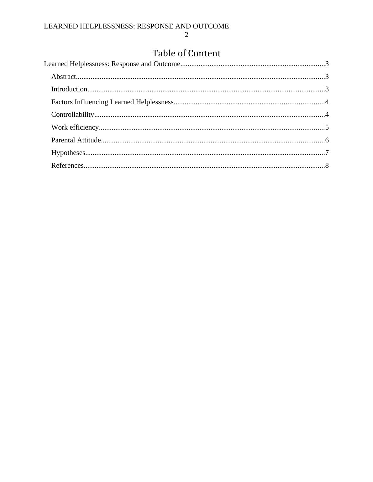 Learned Helplessness: Response And Outcome - Desklib