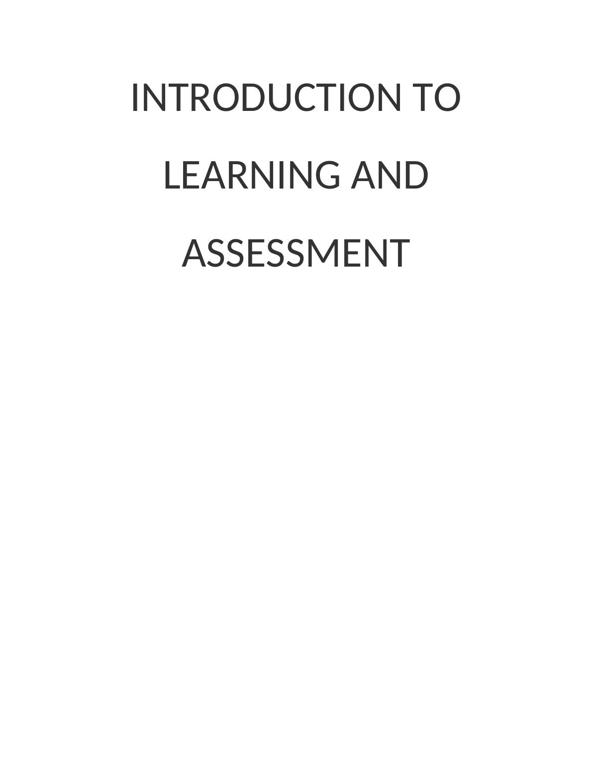 Introduction to Learning and Assessment Piaget and