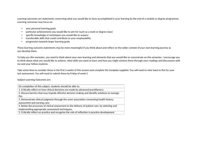 Learning and Personal Learning Template Desklib