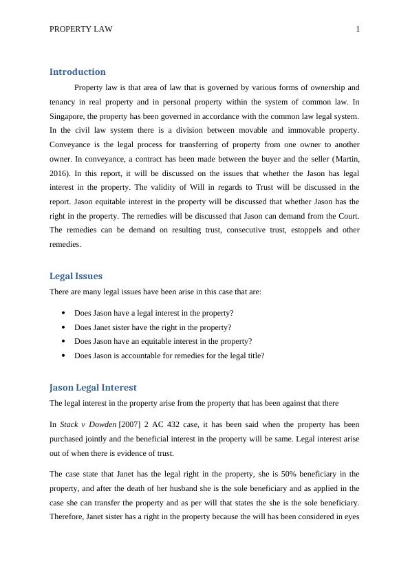Legal Issues in Property Law: Jason's Interest in the Property_2