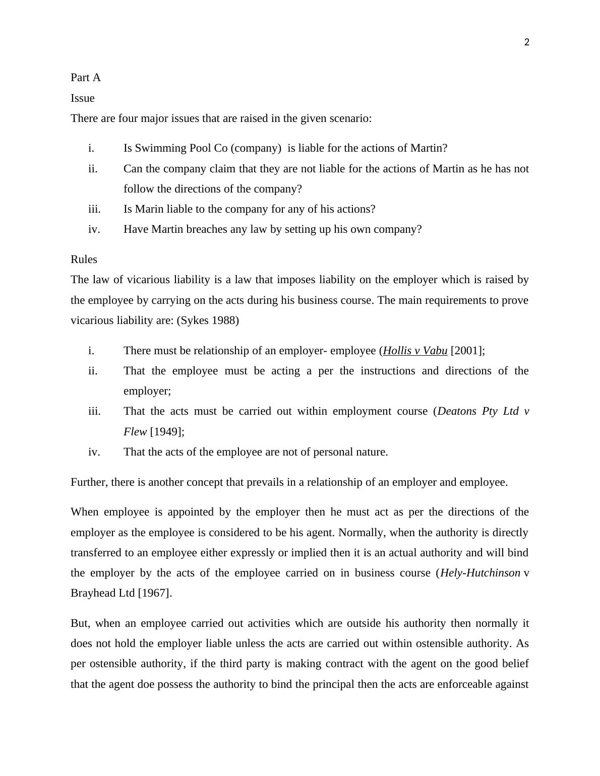 Legal Issues and Rules in the Given Scenarios Desklib