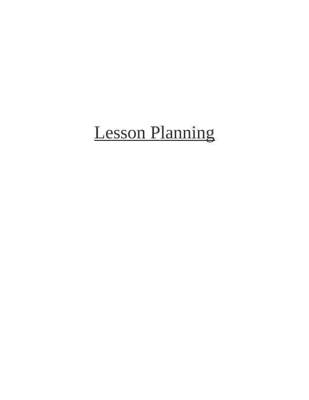 Lesson Planning for Inclusive Teaching and Learning - Desklib