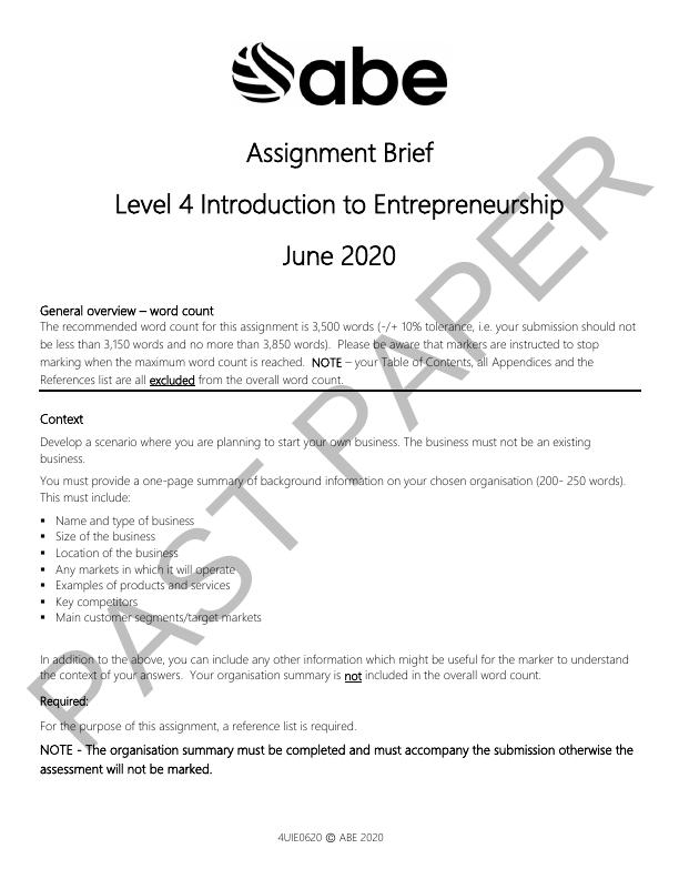 introduction to entrepreneurship assignment