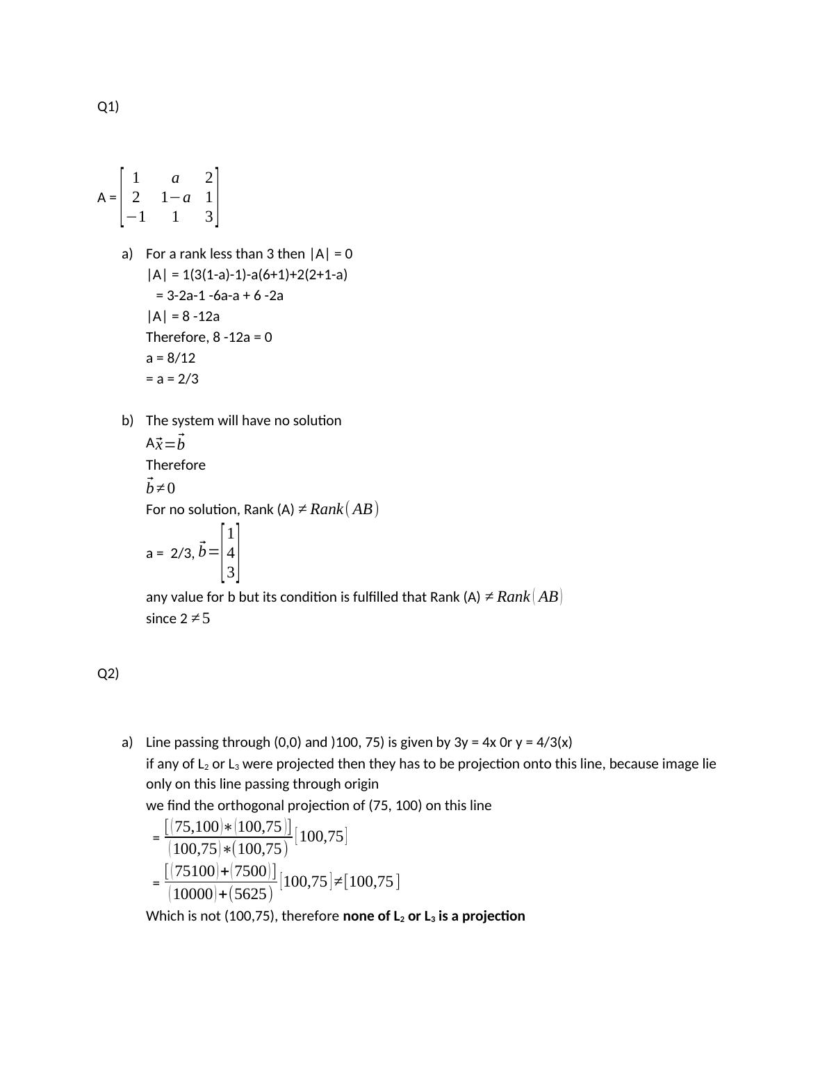 Linear Algebra Homework 2 Solutions: Math 214 Fall 2018