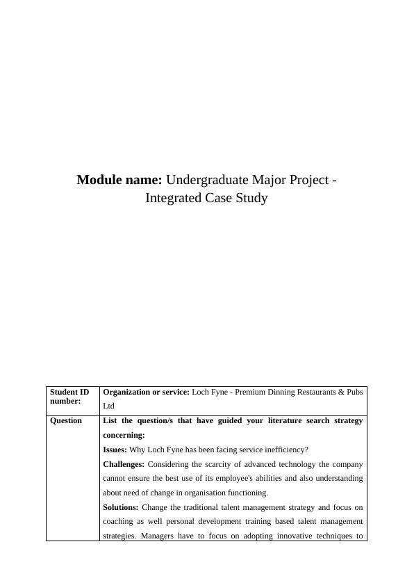 Undergraduate Major Project Integrated Case Study on Loch Fyne's Service Inefficiency_1