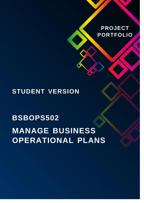 Manage Business Operational Plans for BSB50420 Diploma of Leadership and Management_1