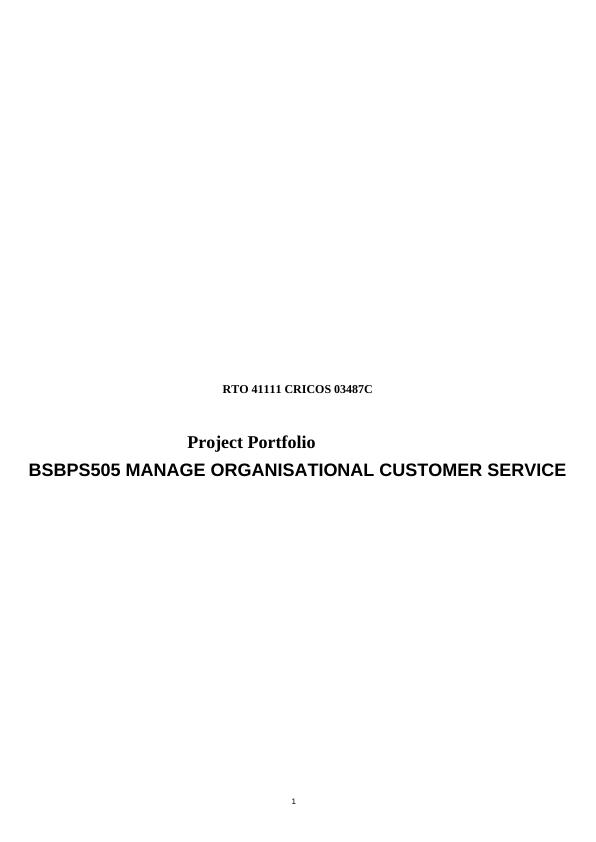 Manage Organisational Customer Service Project Portfolio