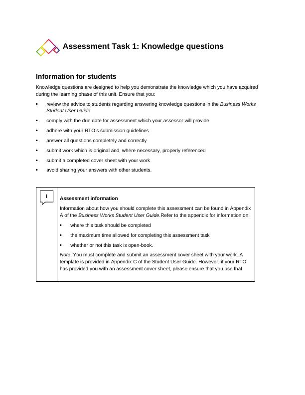 Manage Team Effectiveness - Assessment Task 1: Knowledge Questions_1