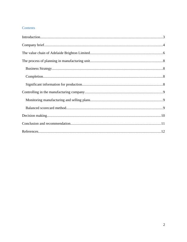 Management Accounting in a Manufacturing Organization Adelaide