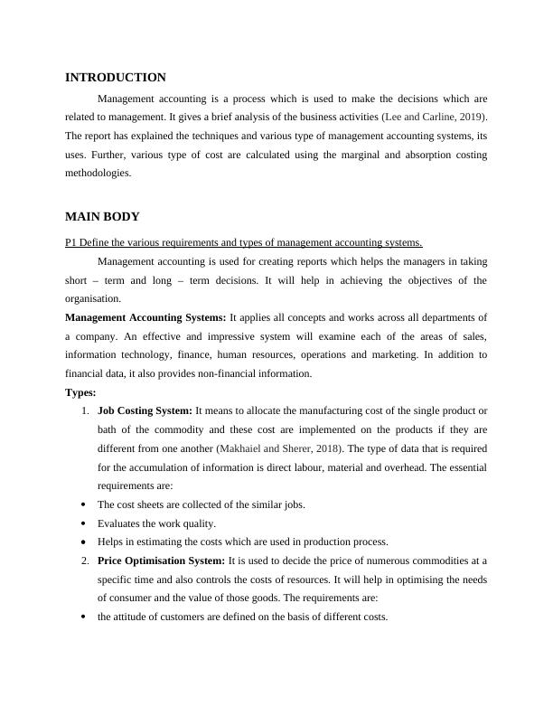 Management Accounting: Types of Systems, Reporting and Costing