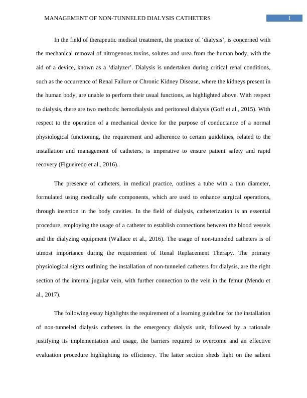 Management of NonTunneled Dialysis Catheters Desklib
