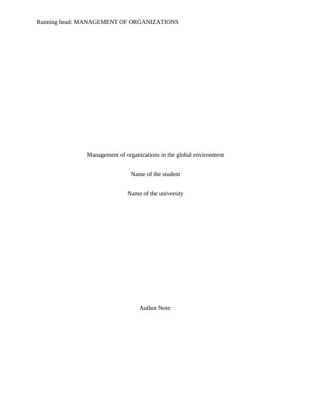 Management of Organizations in the Global Environment_1