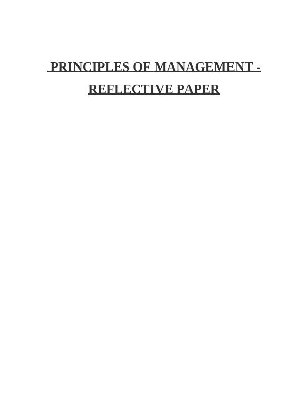 Principles of Management - Reflective Paper_1