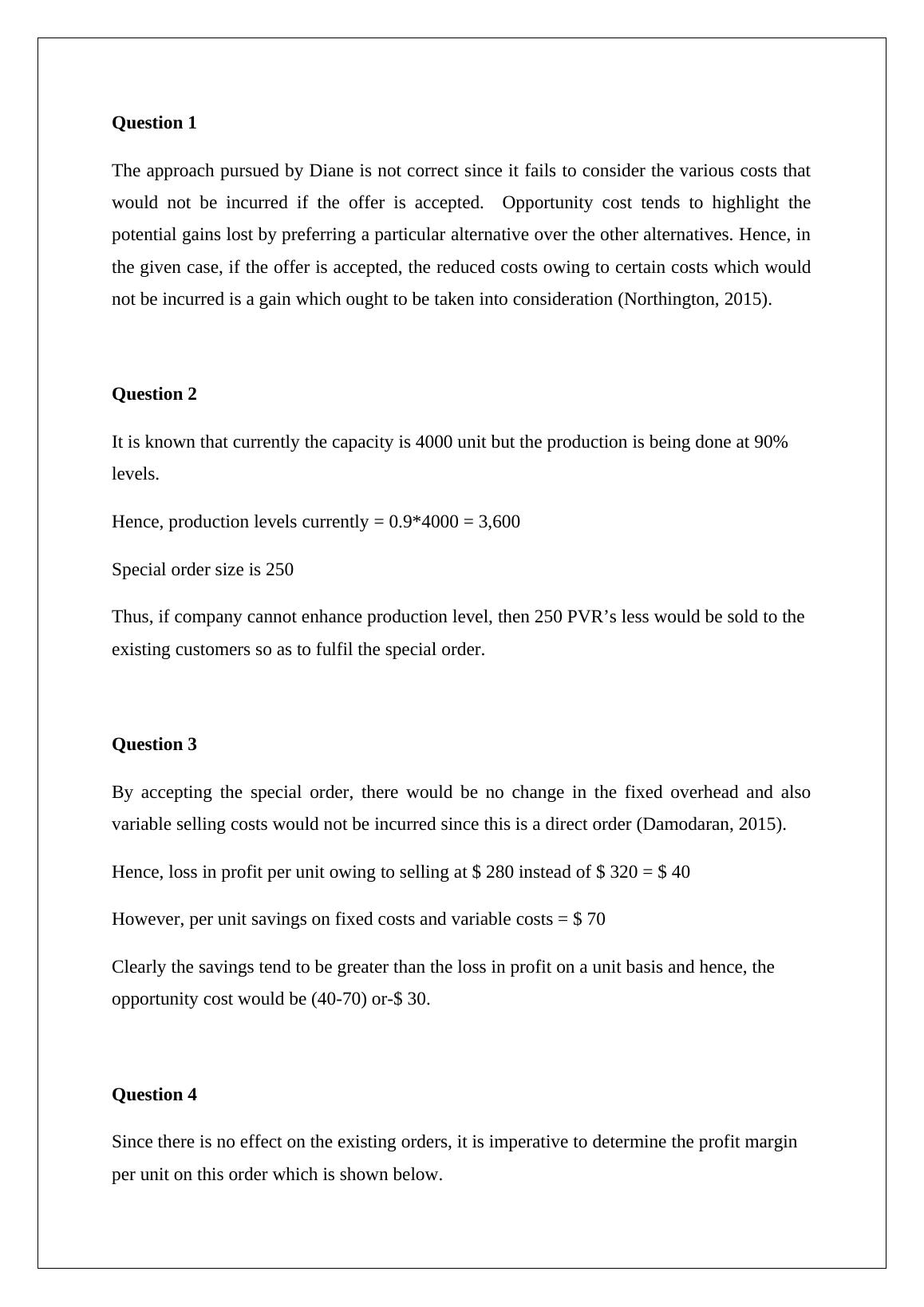 Managerial Accounting Special Order Decision Making