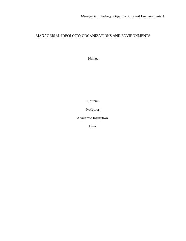 Managerial Ideology: Organizations and Environments_1