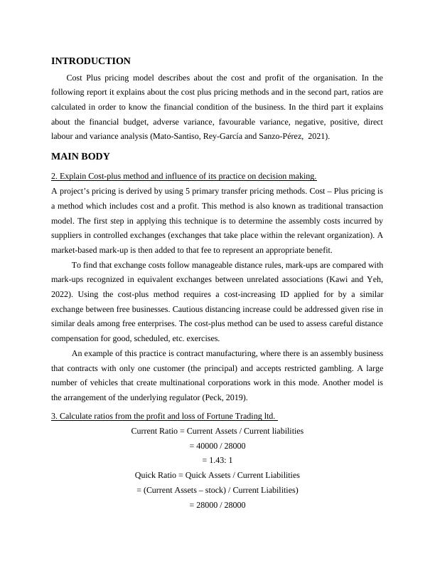 Managing Financial Resources Costplus Method, Ratio Calculation, and