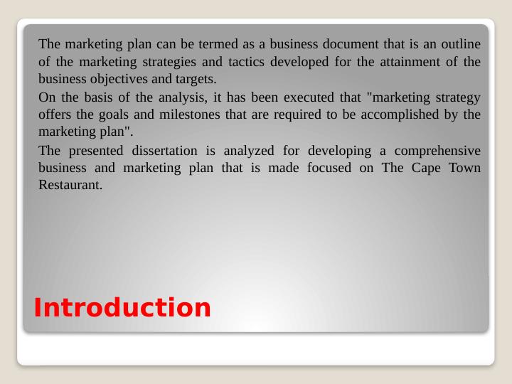 Marketing Plan for The Cape Town Restaurant: MBA Dissertation_2