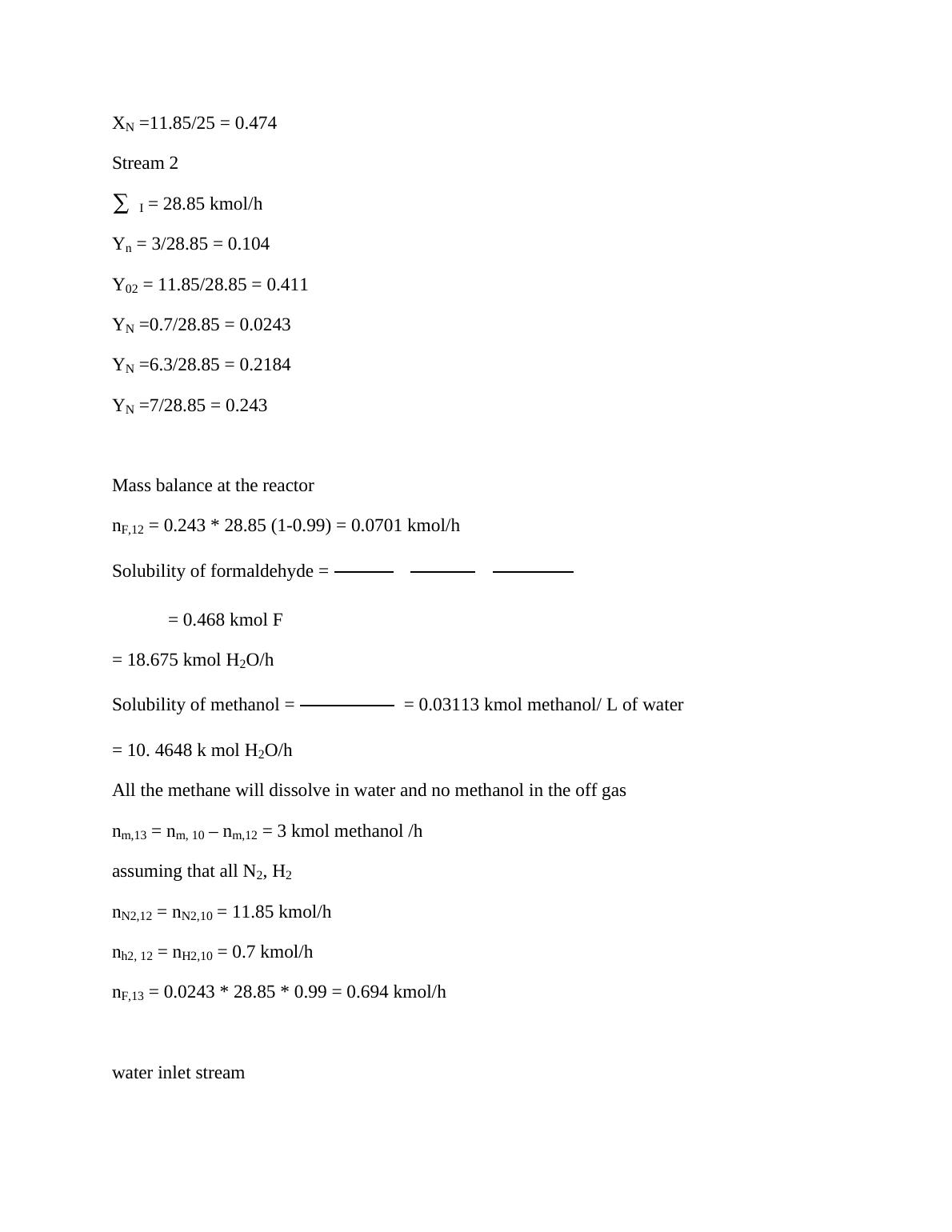 Mass Balance and Distillation Column Design for Methanol Production