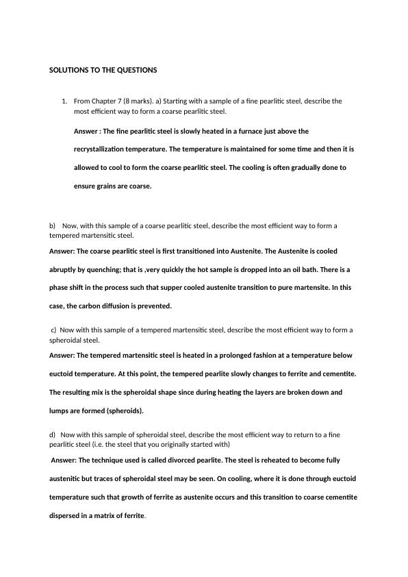 Solutions to Materials Science and Engineering Questions Desklib