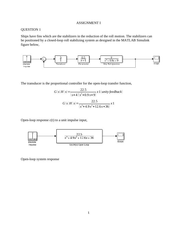 MATLAB Simulink Assignment: Control Systems | Desklib