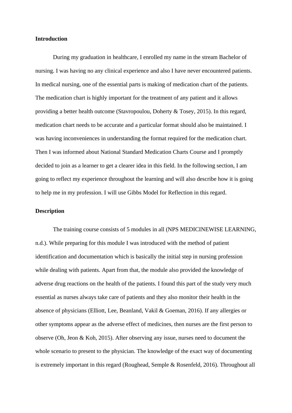 Reflection on National Standard Medication Charts Course