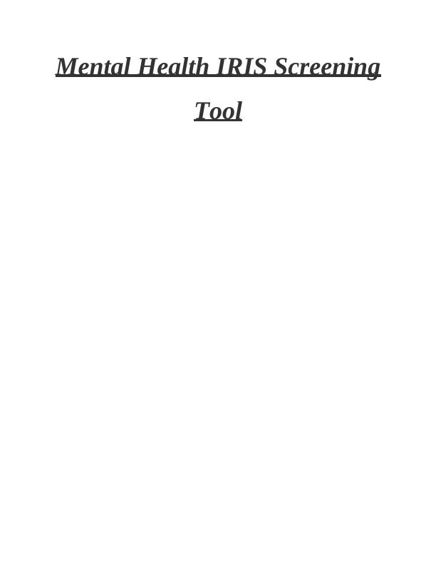 Mental Health IRIS Screening Tool And Alternative Assessment Methods