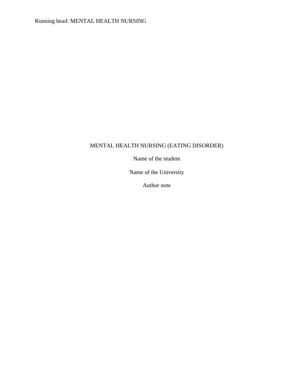 Mental Health Nursing: Eating Disorder Case Study_1