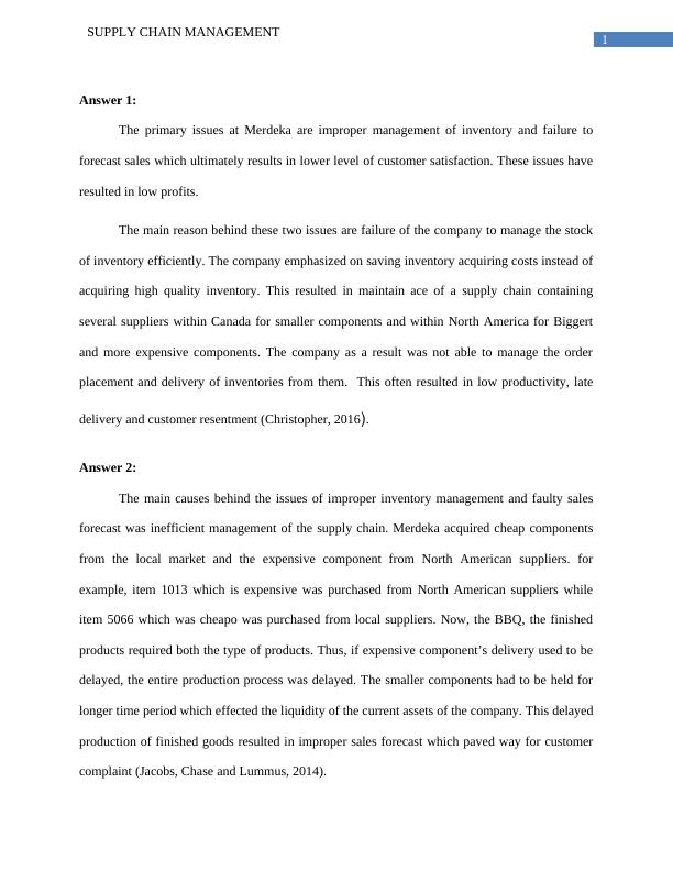 Supply Chain Management Case Study Merdeka
