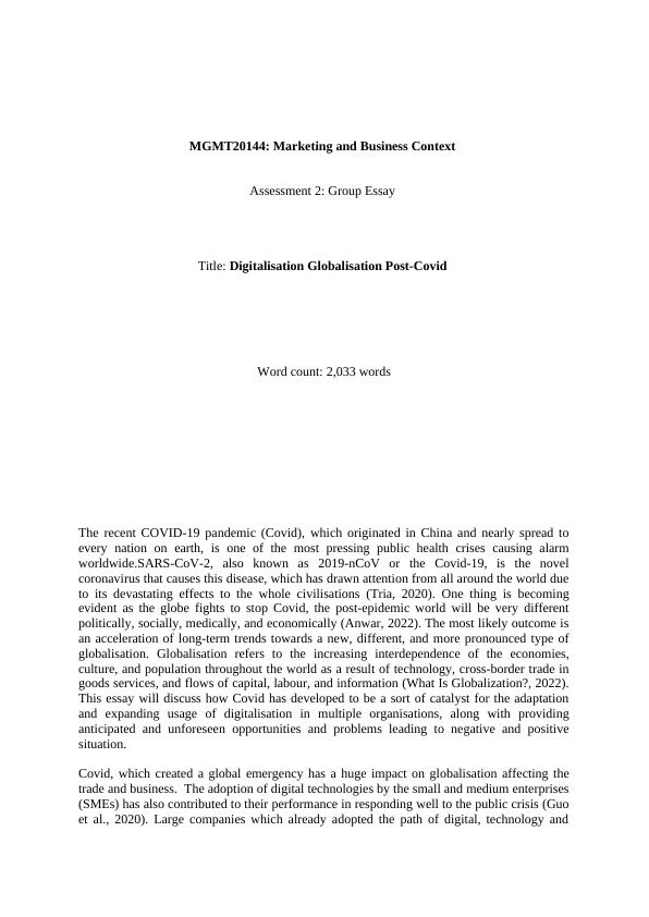 (MGMT20144) Marketing and Business Context Digitalisation Globalisation_1