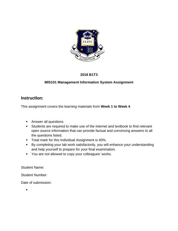 MIS101 Management Information System Assignment_1