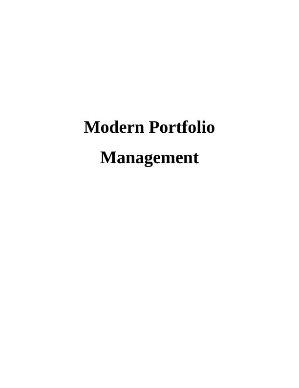 Modern Portfolio Management Factors Affecting Risk, Portfolio