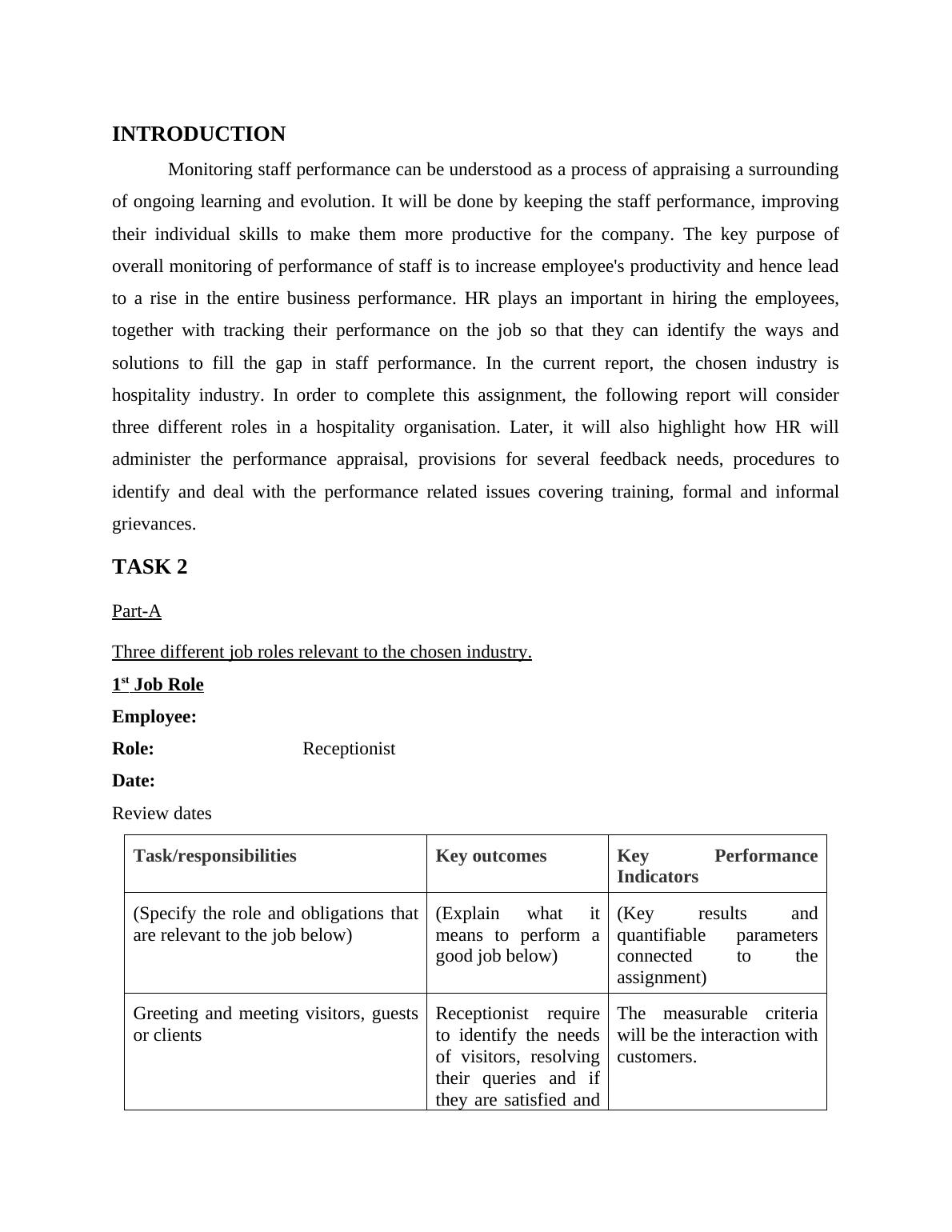 Monitoring Staff Performance in Hospitality Industry Roles, Appraisal