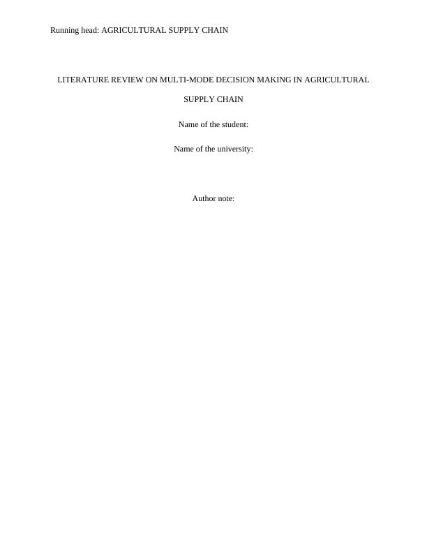 Literature Review on Multi-Mode Decision Making in Agricultural Supply Chain_1