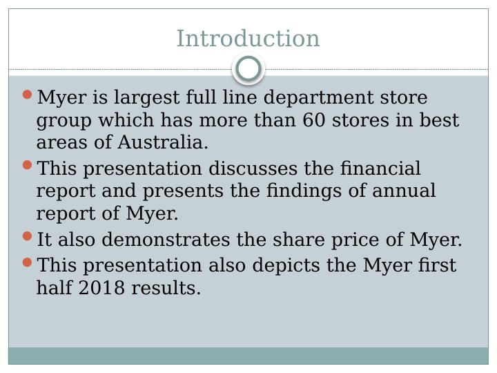 Financial Report and Findings of Myer Annual Report Desklib